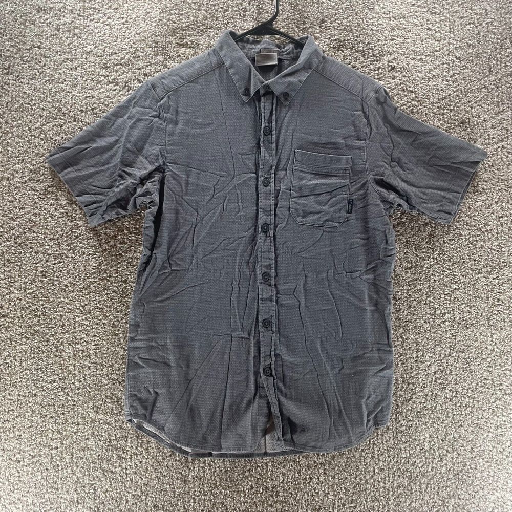 Columbia Shirt Adult Medium Grey‎ Short Sleeve Button Up Hiking Casual Logo Mens